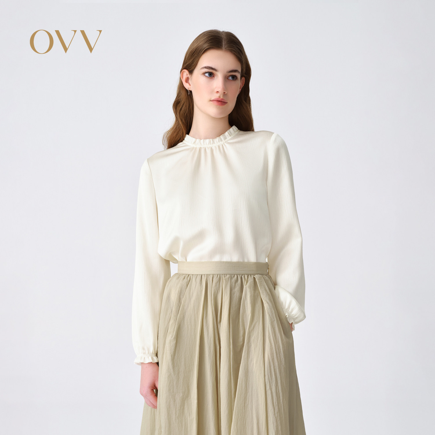 OVV2026春夏新款女装清爽优雅甜美柔滑休闲长袖衬衫上衣