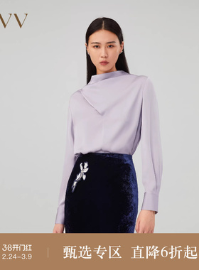 OVV秋冬新款女装22MM弹力双乔桑蚕丝荡领长袖休闲衬衣