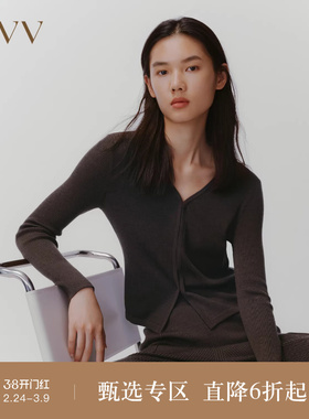 【可机洗黄金羊毛】OVV秋冬女装罗纹修身长袖羊毛针织衫