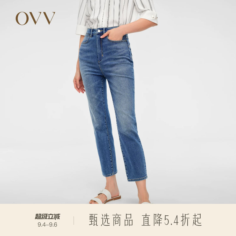 春夏牛仔裤直筒OVV丹宁图片