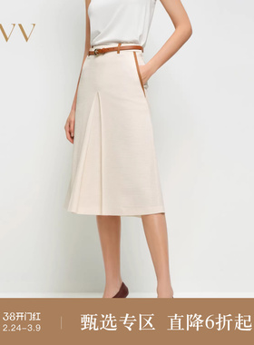 OVV2025春夏新款女装淡人日本进口三醋酸面料开衩直筒半身裙