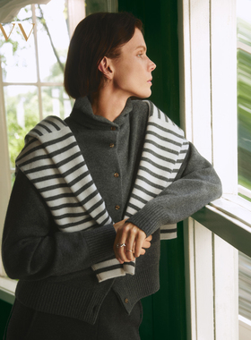 OVV2025秋冬新款女装优雅舒适双层翻领羊毛针织外套