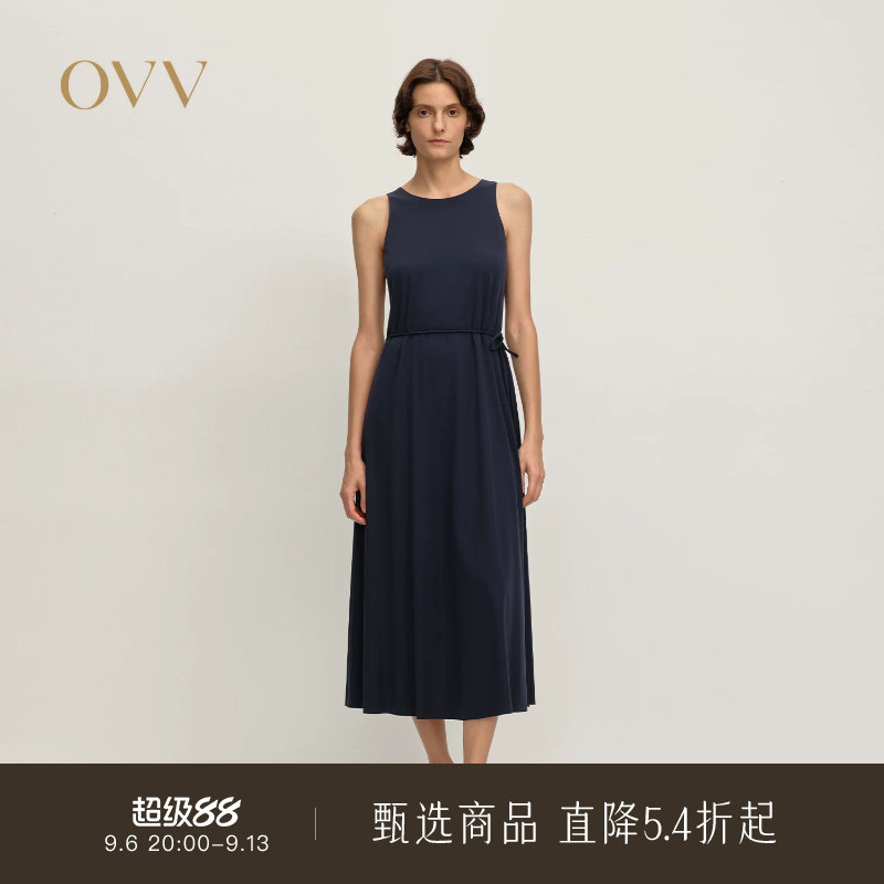 OVV秋冬热卖女装亲肤顺滑舒适随附腰带无袖A字版连衣裙图片