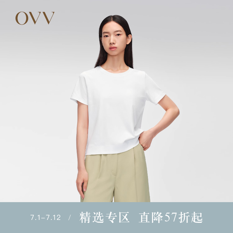 OVV春夏热卖女装艺术精致小圆领棉质休闲短袖T恤