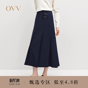 饰半身裙 简约时髦斜向百褶皮袢装 OVV秋冬热卖 女装