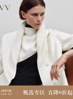 OVV秋冬新款女装高支羊毛翻领单排扣中长款双面呢大衣