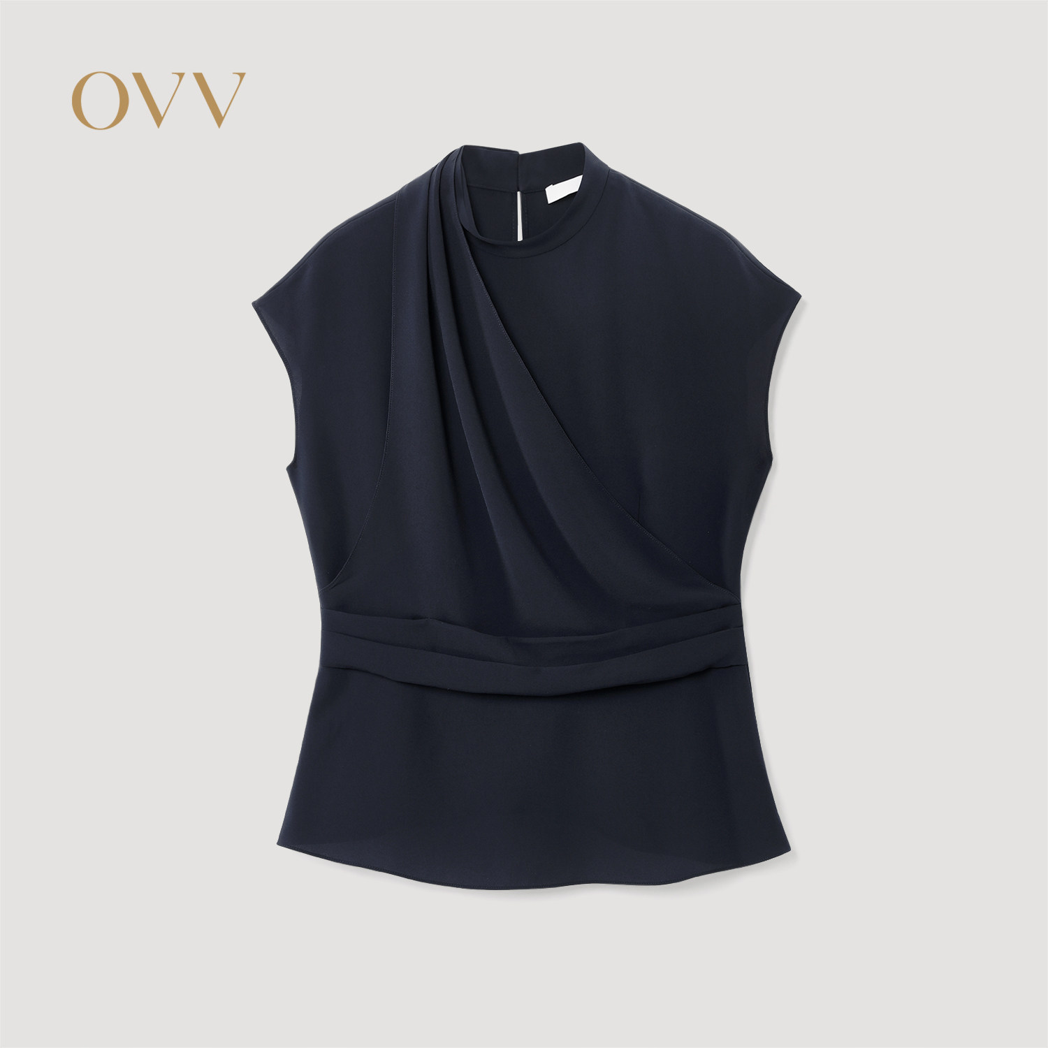 OVV2026春夏新款女装优雅简约利落立领休闲短袖上衣