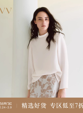 OVV2025秋冬新款女装日本进口三醋酸半高领长袖梭织上衣