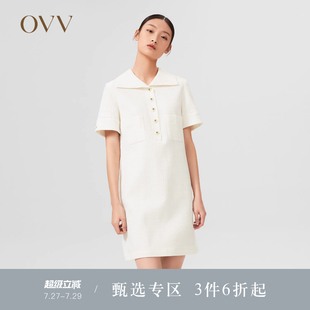经典 OVV春夏热卖 粗花呢 连衣裙 女装 日本进口面料方领短袖