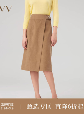 OVV秋冬新款女装麂皮绒质感基础易搭一片式中款半身裙