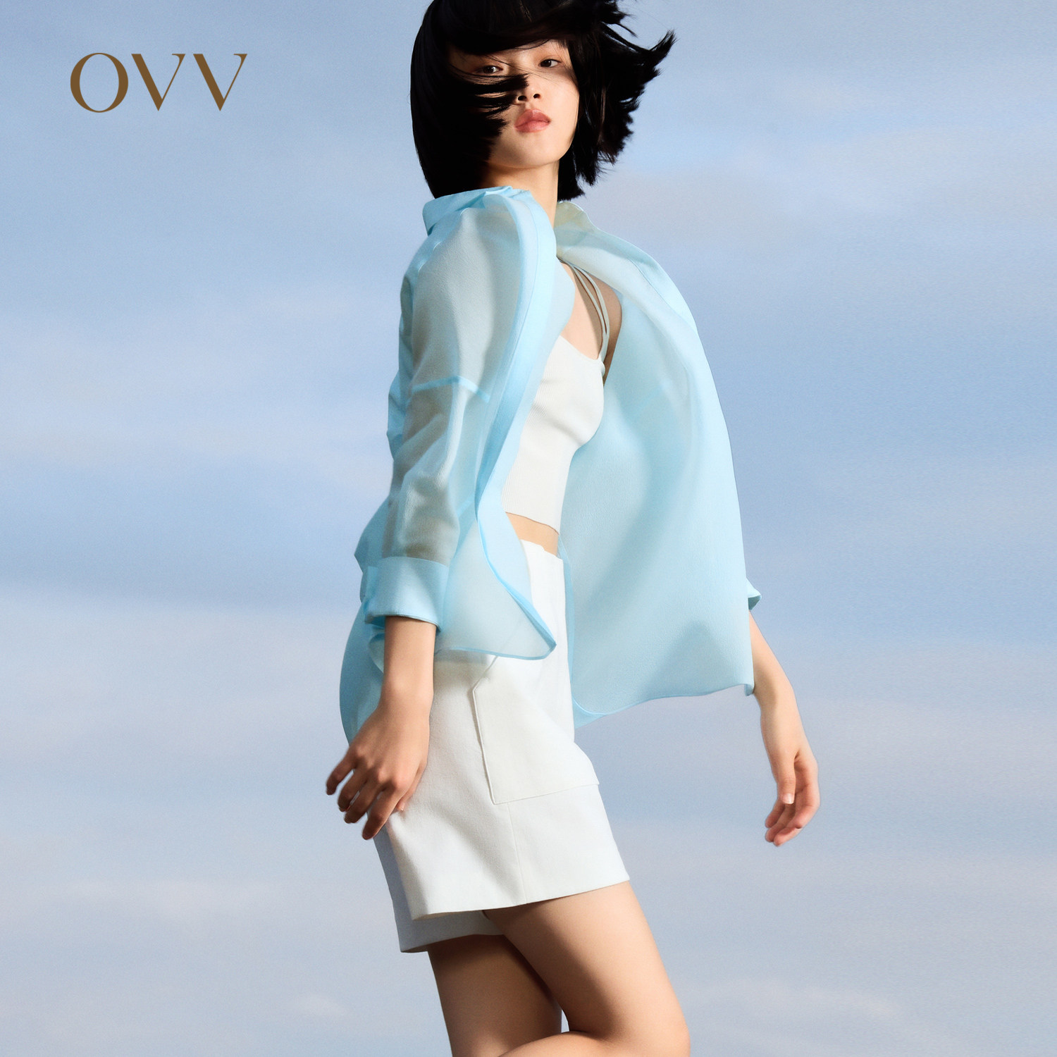 【柳哥严选】OVV春夏桑蚕丝醋酸雪纺绉分割设计轻薄透气短袖衬衫