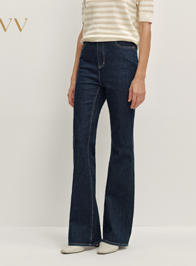 OVV2025秋冬新款女装意大利进口面料中腰微喇牛仔裤