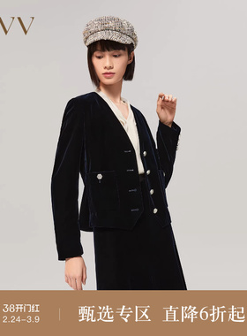 OVV秋冬女装日本进口丝绒V领海军风航海船锚纽扣休闲外套