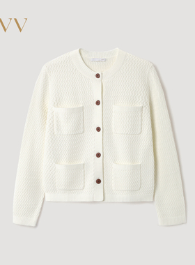 OVV2026春夏新款女装优雅清新提花工艺圆领休闲针织外套