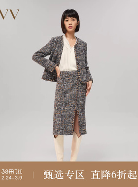 【经典粗花呢】OVV秋冬女装意大利进口开衩半身裙