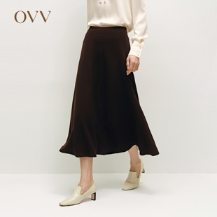 A字伞裙休闲舒适易打理半身裙 醋酸混纺经典 OVV秋冬热卖 女装