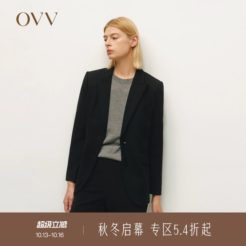 OVV秋冬热卖女装优雅戗驳领修身休闲通勤羊毛西服外套