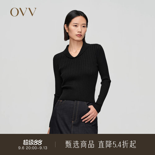 秋冬羊毛长袖针织衫OVV青果领