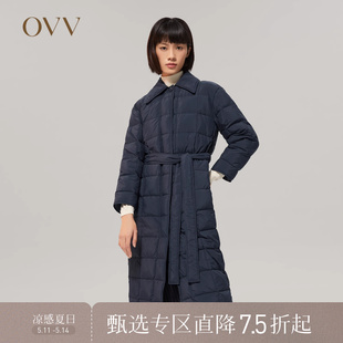 直筒宽松90鹅绒羽绒服 OVV秋冬女装 翻领系带收腰长款