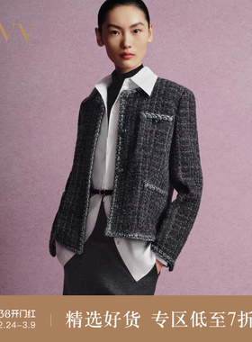 【经典粗花呢】OVV秋冬热卖女装优雅直筒圆领夹克外套