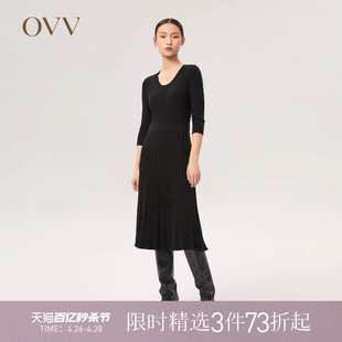 OVV秋冬热卖 针织连衣裙GQZZJ31102A 弹力修身 U领中袖