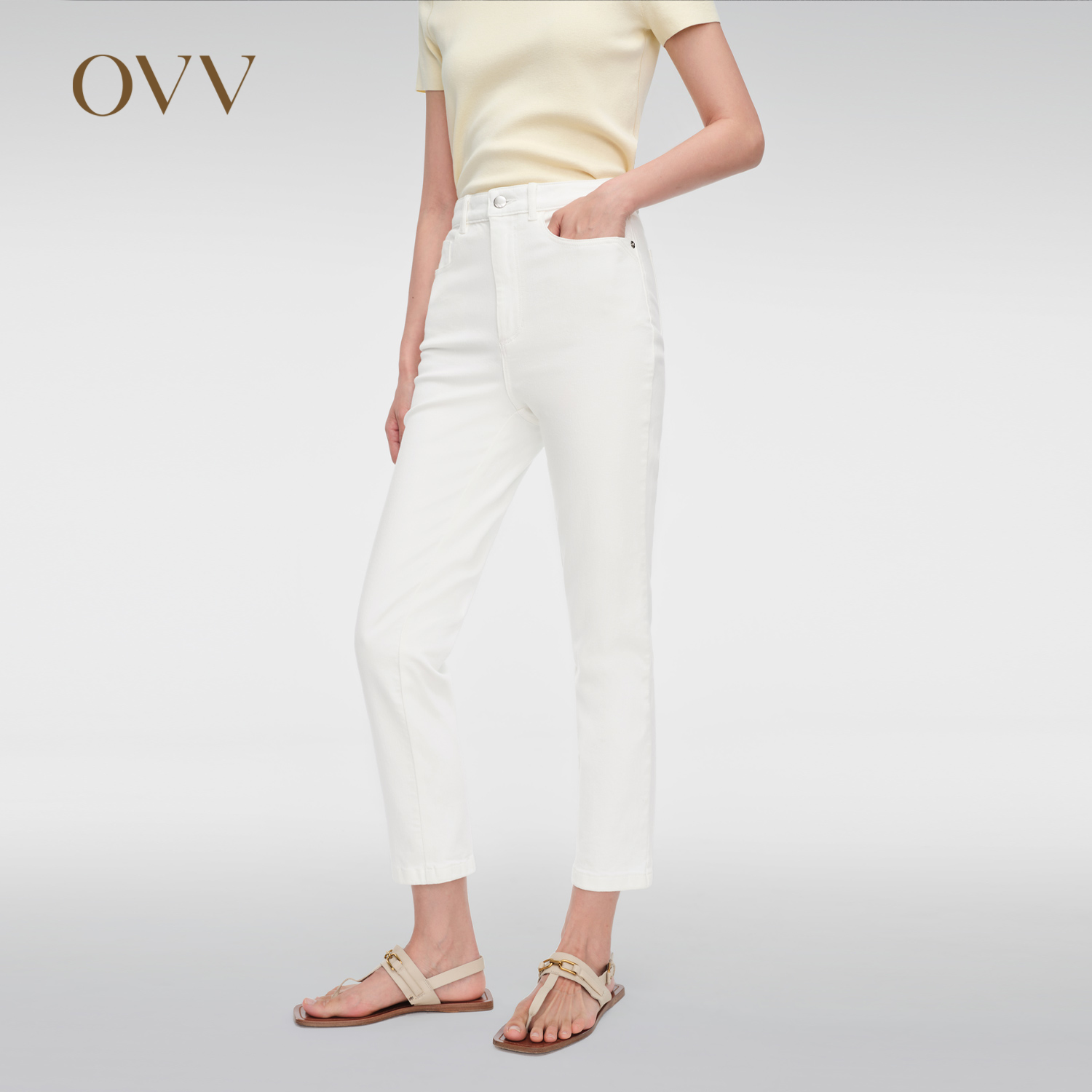 春夏白色牛仔裤直筒OVV