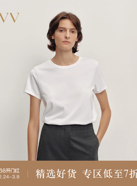 OVV2025秋冬新款女装经典舒适圆领简约直筒版型短袖T恤