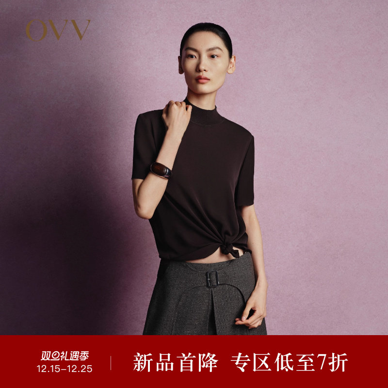 【重磅真丝】OVV秋冬热卖女装19MM双乔短袖半高领上衣