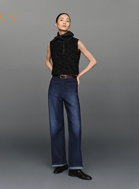 OVV秋冬热卖女装真丝混纺时髦舒适口袋装饰阔腿牛仔裤
