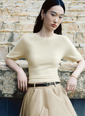 OVV2025春夏新款女装淡人经典简约大气棉质混纺短袖针织衫