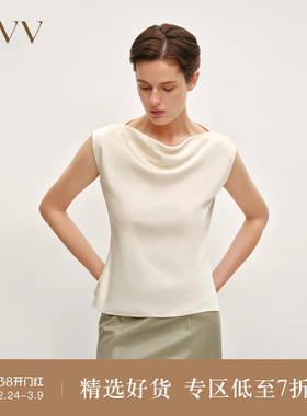 OVV秋冬热卖女装缎面醋酸荡领斜裁无袖背心套头修身上衣