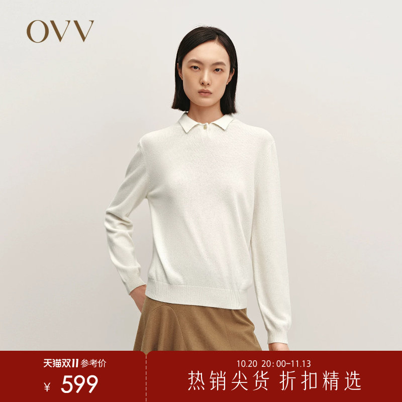 OVV秋冬热卖女装蓬松舒适经典POLO领长袖休闲羊绒衫