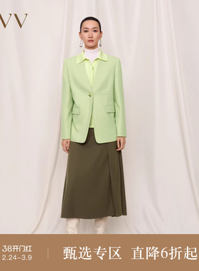 OVV秋冬新款女装针织羊毛无领大纽扣装饰单件西服外套