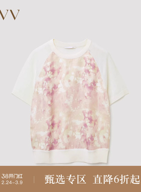 【黄金羊毛】OVV秋冬热卖女装时尚印花圆领短袖针织衫