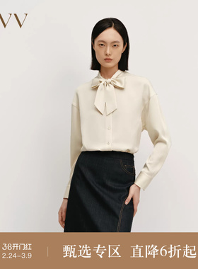 OVV秋冬热卖女装醋酸混纺优雅飘带简约大气长袖休闲衬衫
