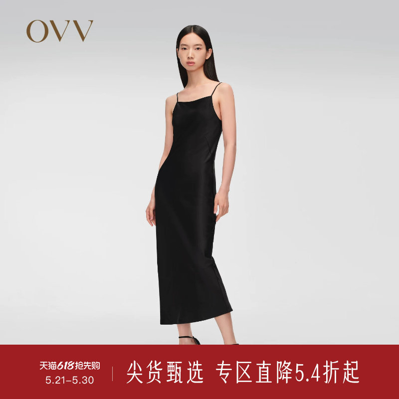 【四季通勤】OVV春夏热卖女装经典斜裁吊带小黑裙连衣裙