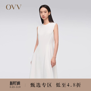 A字无袖 三醋酸面料经典 连衣裙小白裙 女装 OVV春夏热卖