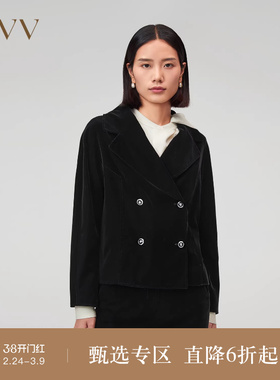 OVV秋冬新款女装日本进口丝绒复古双排扣翻领短夹克外套