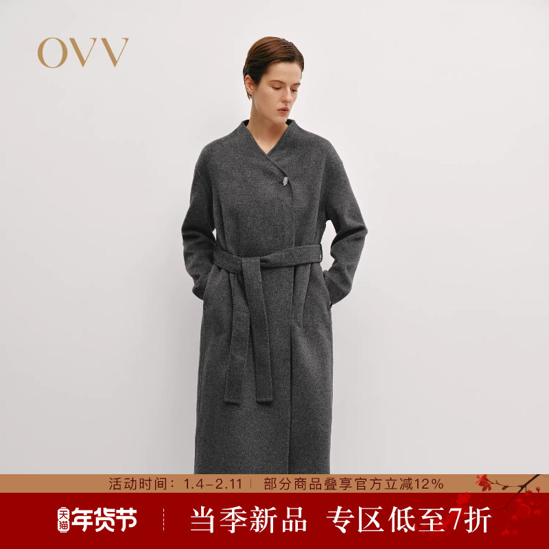 OVV秋冬热卖女装简约舒适无领随附腰带羊毛双面呢大衣,女装/女士精品,毛呢外套,淘宝优惠券,粉丝福利购,淘宝优惠卷
