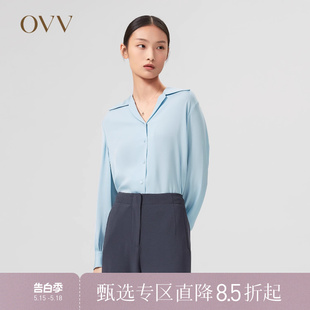 女装 重磅真丝 OVV春夏热卖 桑蚕丝22MM双乔V领衬衫