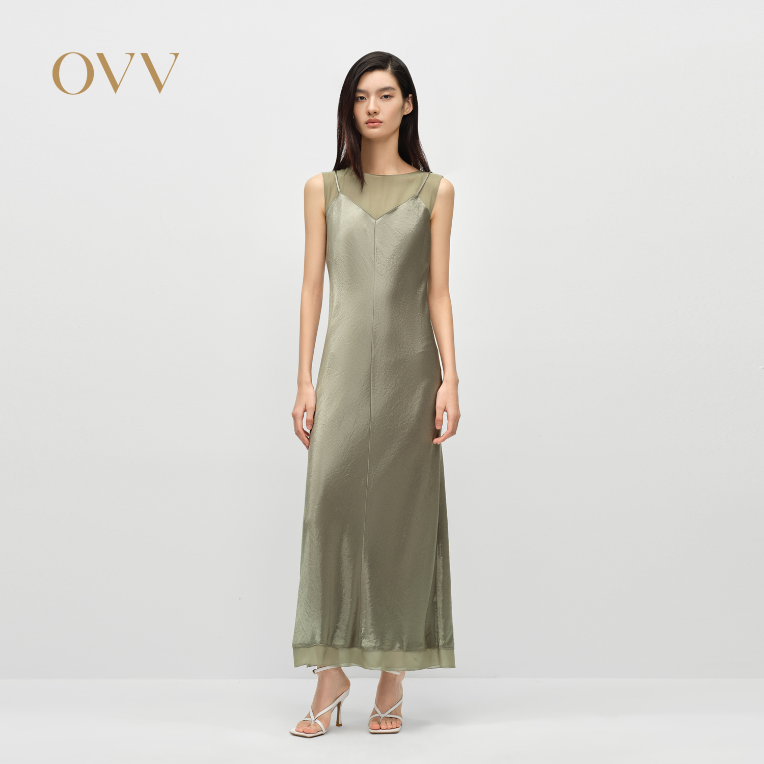 拼接设计 优雅吊带 缎面醋酸