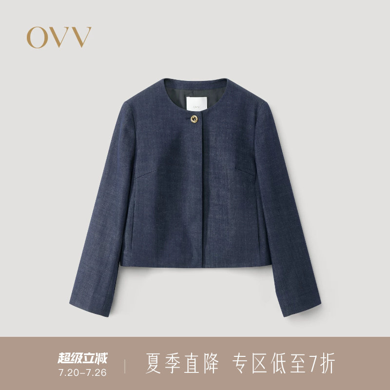 OVV春夏新款女装经典直筒版型圆领休闲夹克外套