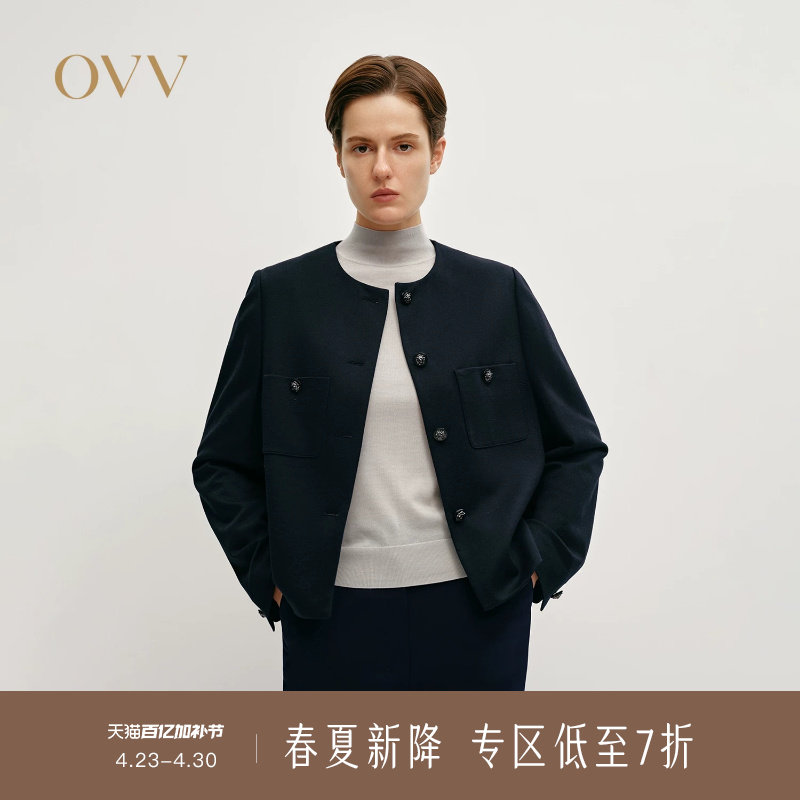 【黄金羊毛】OVV秋冬热卖女装圆领直筒夹克休闲外套