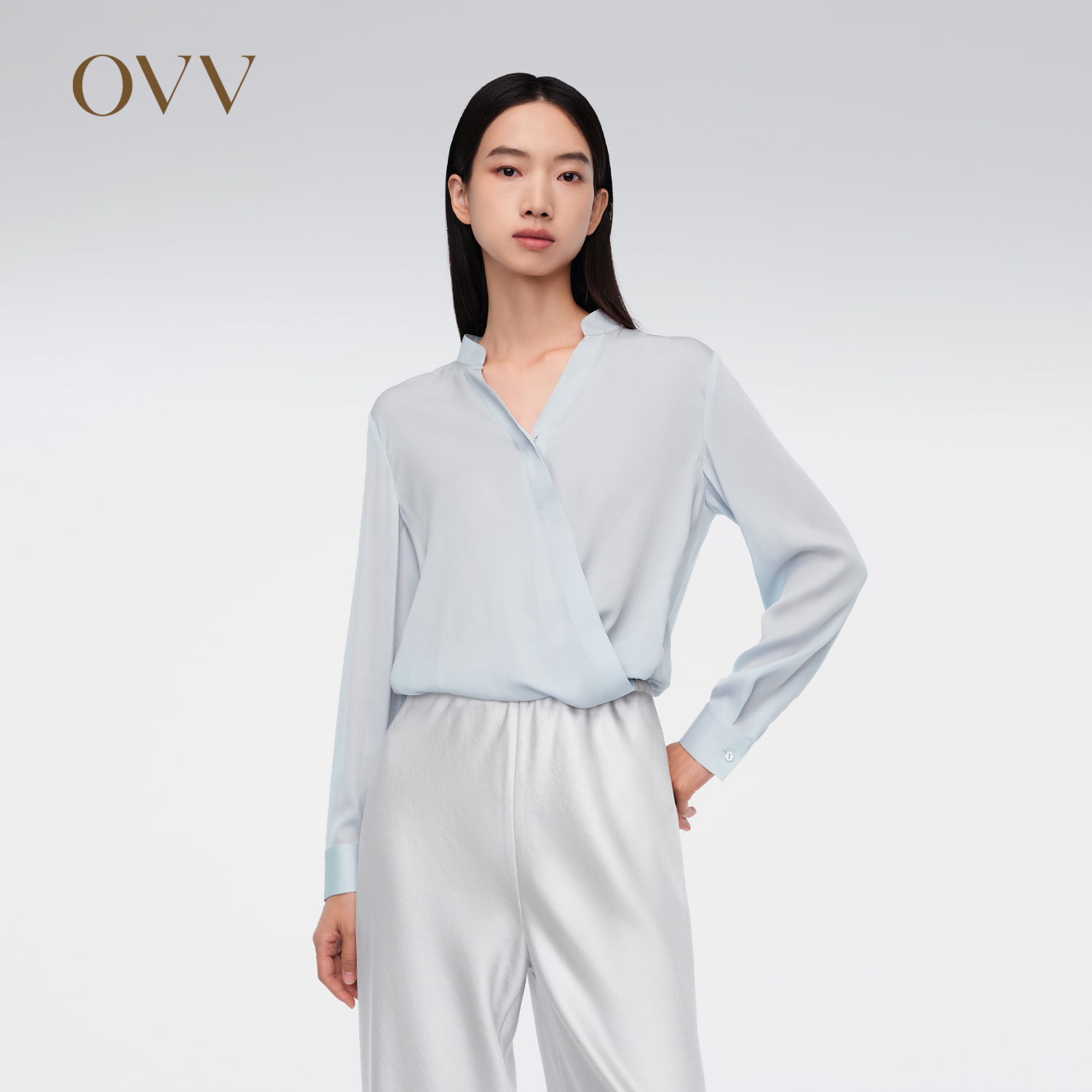 OVV2024春夏新款女装20MM弹力双乔桑蚕丝长袖休闲衬衫 女装/女士精品 衬衫 原图主图