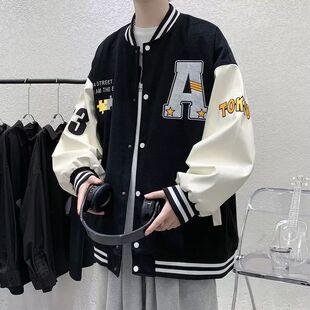 休闲百搭拼接撞色帅气男装 夹克上衣服 2023新款 潮牌棒球服男春秋季