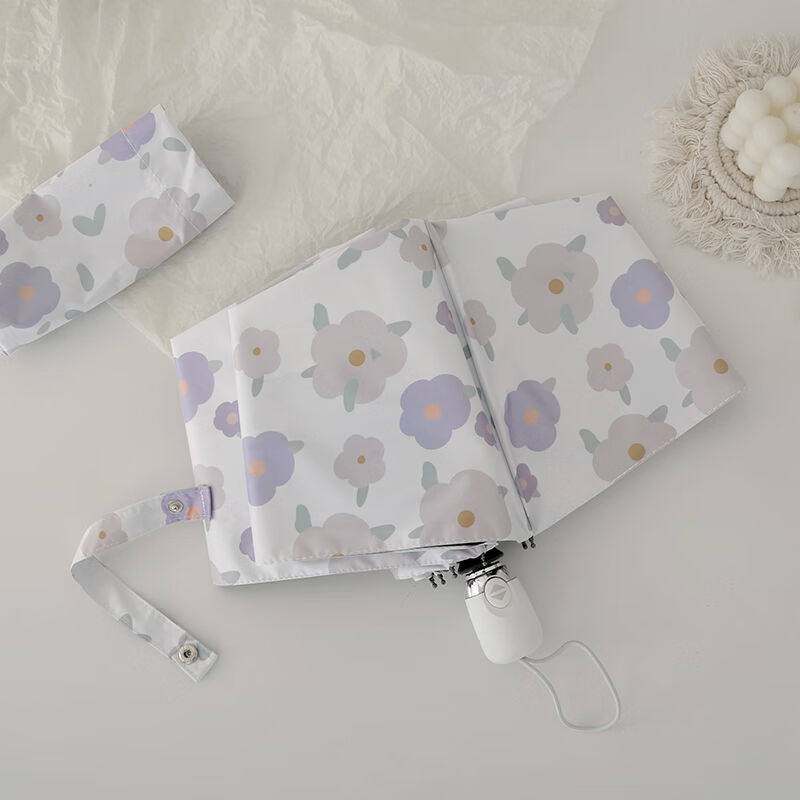 简风范温柔碎花全自动雨伞女晴雨两用太阳伞超轻小巧遮阳伞小紫花