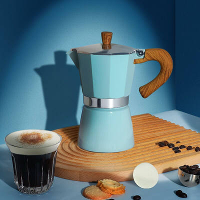 Mongdio摩卡壶摩卡咖啡壶煮咖啡壶家用意式咖啡机蓝色300ml+9号圆