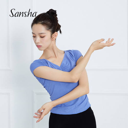 Sansha芭蕾舞蹈练功服上衣女形体跳舞服装短袖现代拉丁古典紫色M