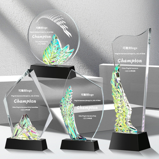 新款炫彩创意水晶奖杯定制定做麦穗翅膀销售冠军优秀员工年会颁奖