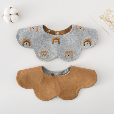 韩版防水透气百搭围兜婴幼儿口水巾纯棉双面树叶印花花瓣领围嘴